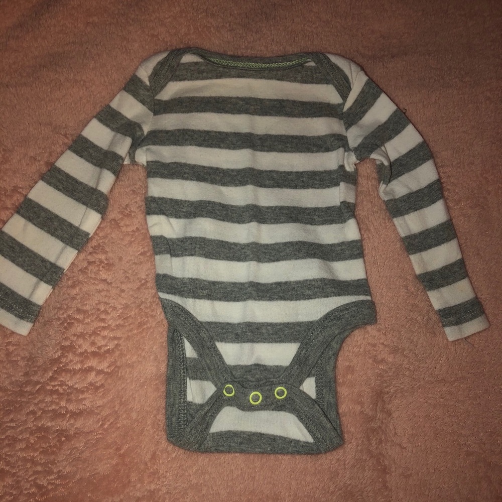Grey and white stripped onesie